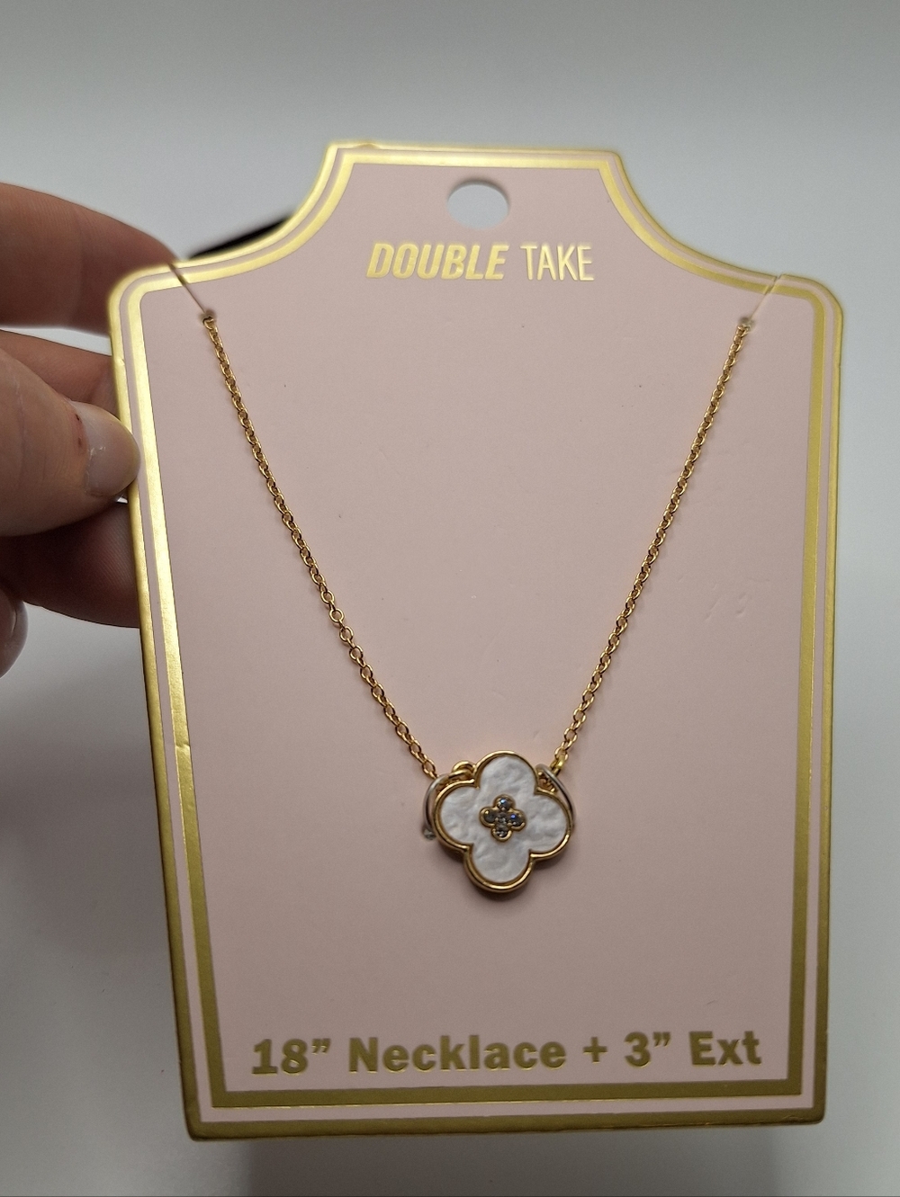 Gold Clover Pendant Necklace White Enamel Dainty Minimal Layering Necklace 18” - Picture 8 of 8